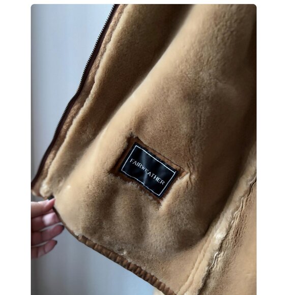 1990s Suede & Faux Fur Bomber Coat | Vintage Tan Aviator Jacket - Picture 2 of 8